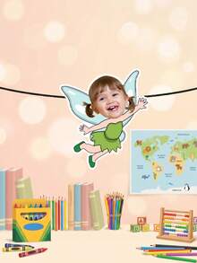 Custom Photo Fairy Cutout Bunting, Winged Elf Cartoon Portrait Banner, No Custom Text, 8/16/24PCS Options, Girl Birthday & Playroom Hanging Decor - Multicolor - View 10
