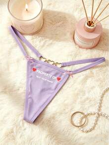 Women's Customized Letter Comfortable Black Panty Set, Face Customization, Pattern Customization, Panty Customized Face Pattern, Holiday Gift - Mauve Purple - View 3