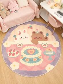 1pc Tulip & Bunny Round Rug, Decorative Carpet, Bedroom Decor, Floor Mat, Carpet, Home Decor, Living Room Rug, Small Living Room Rug, Bedroom Carpet, Living Room Home Decor, Outdoor Rug, Washable Carpet - Multicolor - View 1