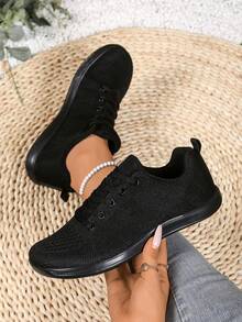 AOSEIN Women's Plus Size Wide Toe Box Lace-Up Fabric Mesh Breathable Soft Sole Solid Color Daily Commute Outdoor Sports Shoes - Black - View 3