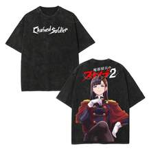 Camiseta Lavada de Anime "Chained Soldier" Temporada 2 para Hombre, Camiseta Gráfica Suave - Camisetas de Diseño Sencillo para Hombre, Corte Regular, Estampado Floral, Tela de Algodón, Negra - Negro - Ver 1