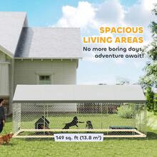 PawHut Extra Large Dog Kennel With Roof And Safety Lockable Latch, Heavy-Duty Galvanized Steel Dog Run Chain Link W/ Waterproof UV-Resistant Cover, 19.7' X 7.5' X 7.9' - Silver - View 4