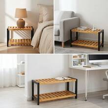 69x24x53,2cm Holz 3-stufiges Lamellen Schuhregal Organizer, Bambus Eingangsbereich Aufbewahrungsregal - Rotbraun - Übersicht 2