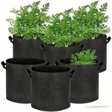 5 pièces Sacs de culture de plantes respirants en non-tissé avec poignées robustes - Pots de plantation en tissu réutilisables pour le jardinage extérieur et intérieur, idéal pour la culture de légumes, d'herbes, de fleurs et de fruits - Noir - Voir 6