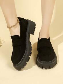 Mocasines de ante negro mate estilo academia, zapatos de suela blanda reforzada, zapatos de uniforme escolar para uso diario y desplazamientos - Negro - Ver 4