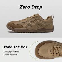 HOBIBEAR Zapatos casuales descalzos para parejas, zapatos de malla con puntera ancha y caída cero, zapatos deportivos transpirables para el uso diario, zapatos de hombre con cordones en color marrón caqui retro y transpirables - Marrón - Ver 4