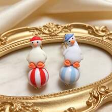 1 Pasang Anting Bola Kepala Bebek 3D Lucu, Cocok untuk Pesta Anak Perempuan, Acara Kumpul, Pemakaian Sehari-hari, Anting Tusuk - MultiWarna - View 6