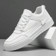 Men's Low-Top Casual Sneakers, Versatile PU Leather White Shoes, Anti-Slip Soft Sole Running Shoes - AS903 White - View 3
