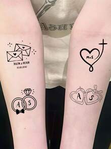1/10/20/30/60 Pcs Custom Text Couple Temporary Tattoos, Personalized Wedding Ceremony Couple Tattoos, Bride And Groom Name Tattoos, Waterproof Personalized Couple Matching Tattoos - Multicolor - View 8