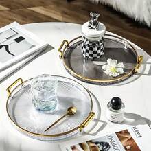 Nordic Decorative Multipurpose Serving Tray With Handle And Gold Detail Table Decoration - Transparent - View 8