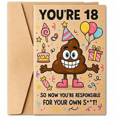 A Fun 18th Birthday Card, Perfect For Gifting To Friends Or Siblings, Featuring Humorous Adult Milestone Wishes. Ideal For Party Celebrations And Bringing Laughter On Special Occasions