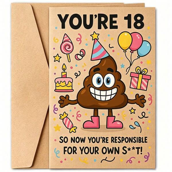 A Fun 18th Birthday Card, Perfect For Gifting To Friends Or Siblings, Featuring Humorous Adult Milestone Wishes. Ideal For Party Celebrations And Bringing Laughter On Special Occasions