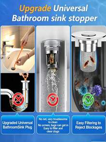 3/2/1 Pop-Up Drain Stopper, 304 Stainless Steel Hair Catcher, Anti-Clogging Drain Filter, Removable Basket, Universal Type, Suitable For Bathtub/Shower/Washbasin, Kitchen Accessories, Sink Filter, Bathroom Accessories, School Supplies, Home Decor - Multicolor - View 4