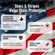 PC Autoworks American Flag Valve Stem Caps U2013 Onyx Black, Anti-Rust Anodized Aluminum, Universal Fit For Car, Truck, SUV, Bike U2013 Set Of 4 (Onyx Black) - ColorF - View 2