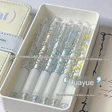 1pc/6pcs Floral Print Retractable Gel Pens, 0.5mm Fine Point Quick Dry Black Ink Neutral Pens, Cute Transparent Flower Pattern Writing Pens For Journal School Office Stationery Supplies, Back To School - A - View 6