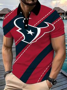 Men's Casual POLO Shirt, 3D Print Casual Daily Wear, , A Must-Have For Summer Red And Navy Stripes With White Star And Bull Logo - 風格 - 查看 1