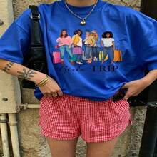 Cute Graphic T-Shirt 100% Cotton Oversized Soft Breathable Casual Crewneck Short Sleeve Top Daily Casual Street Style Aesthetic Daily  Basic Vintage Casual Wearers Fashion Lovers Daily Outfit Enthusiasts Gift Givers - 藍色 - 查看 18