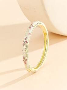 1pc Fashion New Gold-Plated Exquisite Petal Enamel Cloisonné Open Cuff Bracelet, Hinged Cuff Bracelet, White, Women's Jewelry Gift - White - View 6