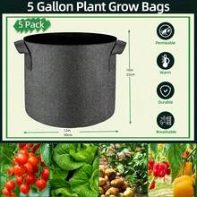 5 pièces Sacs de culture de plantes respirants en non-tissé avec poignées robustes - Pots de plantation en tissu réutilisables pour le jardinage extérieur et intérieur, idéal pour la culture de légumes, d'herbes, de fleurs et de fruits - Noir - Voir 8