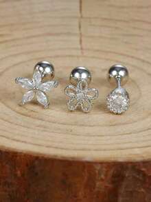 3件套不锈钢耳骨耳环套装，女士金色耳夹耳钉，时尚饰品 - 3pcs Earrings set - 查看 5