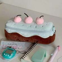 1pc Cute Cherry Cake Plush Pencil Case, Ins Style Large Capacity Makeup Bag For Girls, Student Stationery Pencil Storage Bag, Cute Fashionable Reasonable Design, Large Capacity, Wide Opening, Multi-Functional, Creative Cake Shape, Soft, Looks Delicious, Back To School Essential - 1 - View 8