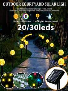 [防水-8模式]太陽能水晶球插地燈-高品質戶外太陽能花園燈泡球串燈，20/50個LED燈用於節日假期&派對照明，露營用仙女燈景觀燈(多色/暖白/白色) - 黑色 - 查看 3