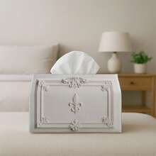 1pc Tissue Box With Exquisite White Decorative Frame, Classic Pattern Design, Suitable For Holiday Home Decor, Kitchen, Living Room, Car - Holiday Tissue Dispenser, Ideal Gift, Compact And Stylish, Suitable For Tissues Or Decorative Use - Multicolor - View 5
