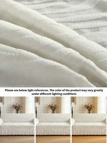 1pc Stretch Sofa Cover, Modern Polyester Leaf Pattern Ruffled Sofa Slipcover, Dust-Proof Anti-Slip, Fits 1/2/3/4 Seater Sofa, All Season - Beige - View 3