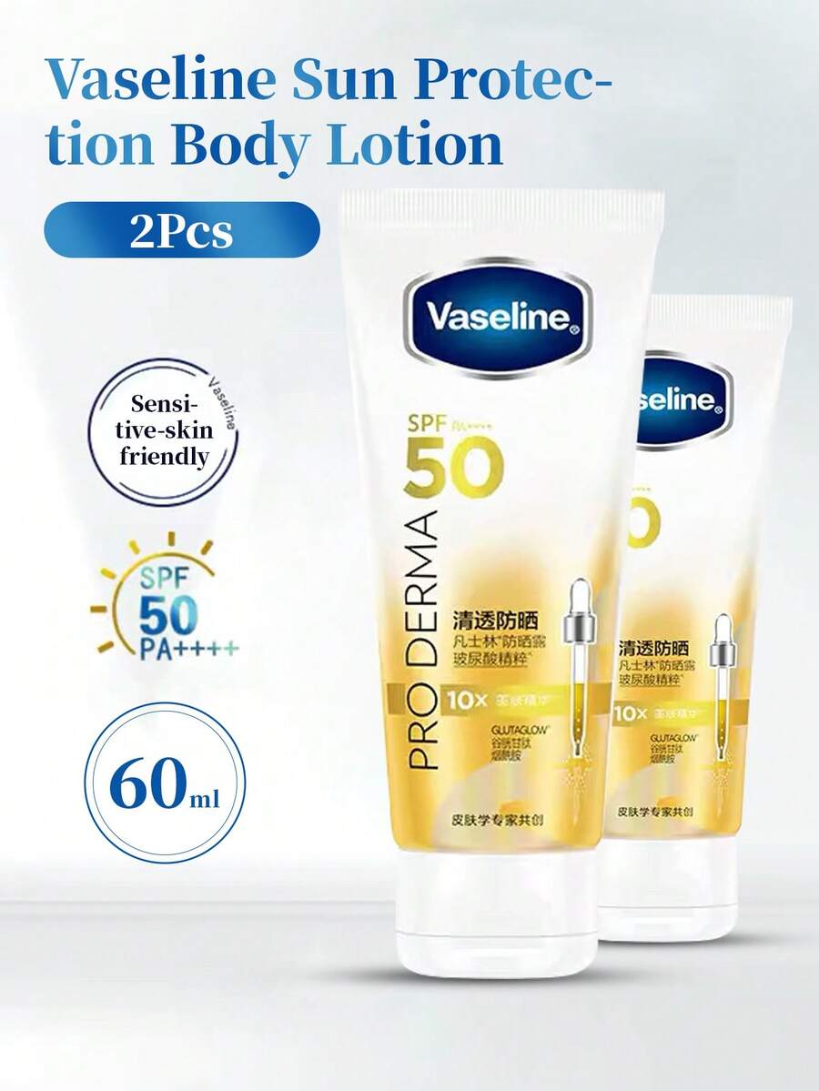 Vaseline 2pcs High Protection Sunscreen Serum Lotion SPF 50 PA++++, Sheer & Oil-Free, With Hyaluronic Acid & 10X Pro Serum Essence, 60ml - White 2pcs - View 1