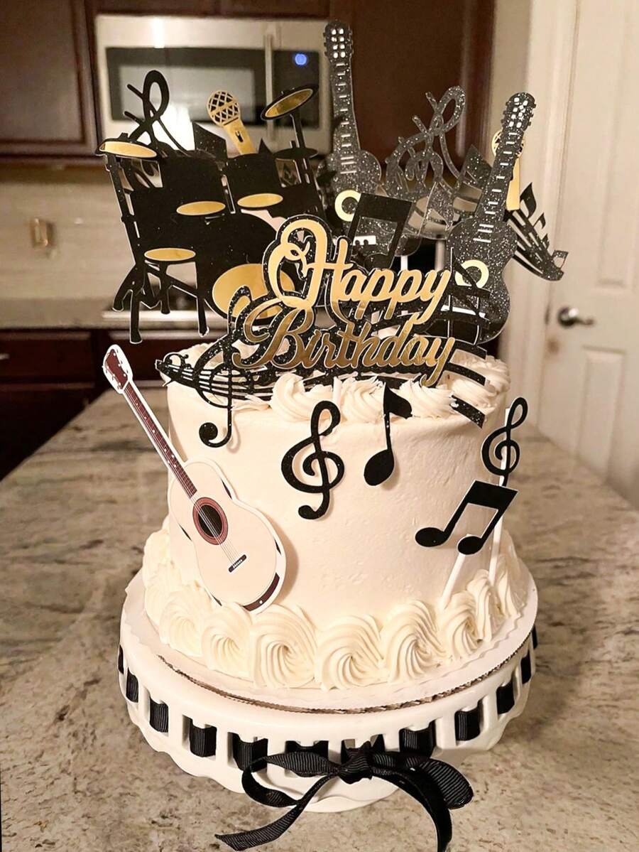 1 Set Music Cake Toppers, Musical Instruments And Notes Theme Cupcake Toppers, Suitable For Birthday, Musician Party, Welcome Party, Table Decor, Anniversary Supplies, Celebration Supplies, Theme Party Decoration