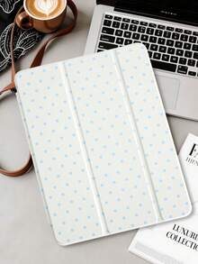 Beige Blue Polka Dot Tablet Case, Compatible With IPad Mini6/Mini7/Air/Air2/9.7/10.2/10.5/10.9 (Air4-Air8)/Pro 11/10th Gen/A16/Pro 11 2024 Models, Painted Pattern Tablet Case, Transparent Acrylic Back Shell, Tri-Fold Stand, Auto Sleep/Wake, Built-In Pencil Slot, Product Does Not Include Pencil, Some Models With Camera Frame - Multicolor - View 4