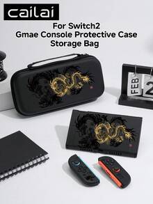 1pc Black & Gold Chinese Dragon Pattern Switch2/Switch NS/Switch OLED Compatible Game Console Protective Case, New Generation 2, Black, TPU Soft Shell, Universal Controller Protective Cover, Switch Controller Protective Case, Switch Game Accessories, Shockproof, Anti-Slip, Anti-Scratch, Aesthetic - Multicolor - View 1