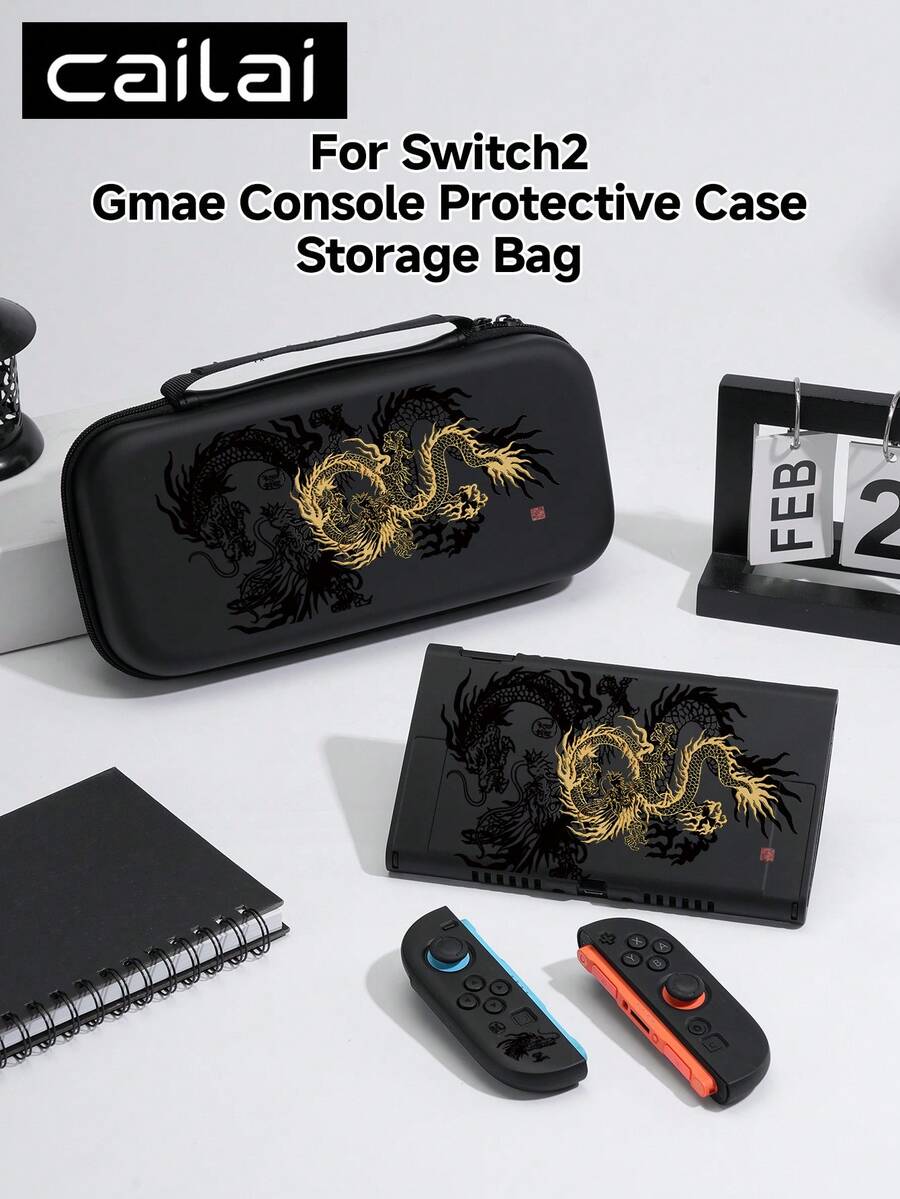 1pc Black & Gold Chinese Dragon Pattern Switch2/Switch NS/Switch OLED Compatible Game Console Protective Case, New Generation 2, Black, TPU Soft Shell, Universal Controller Protective Cover, Switch Controller Protective Case, Switch Game Accessories, Shockproof, Anti-Slip, Anti-Scratch, Aesthetic - Multicolor - View 1