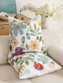 1pc Modern Pastoral Colorful Floral 3D Embroidery INS Style Countryside B&B Embroidered Soft Washable Machine Washable Versatile Decorative Throw Pillow Cover For Sofa Bedroom Living Room Home Decor - Colorful Flowers - View 7