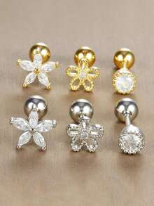 3件套不锈钢耳骨耳环套装，女士金色耳夹耳钉，时尚饰品 - 3pcs Earrings set - 查看 1
