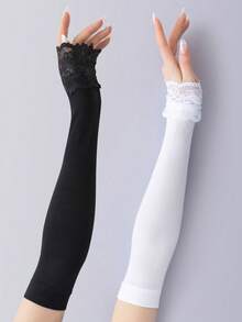 1 pieza Manga de encaje tejida para mujer para primavera/otoño, guantes de puño de manga media, para viajes y festivales - Multicolor - Ver 12