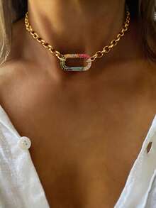 1PC Gold Luxury A-Z Letter Necklace, Unique Lock Tag And Green Diamond Letter Chain, Initial Letter Pendant,For Women's Exquisite Daily Work Decor - Yellow Gold - View 21