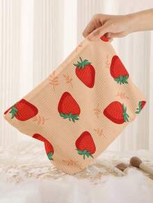 1pc Portable Cosmetic Storage Bag Strawberry Pattern Double-Sided Printed Travel Zipper Makeup Pouch Multi-Functional Toiletry Organizer Bag - Multicolor - View 6