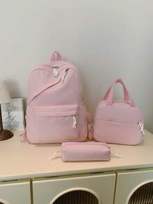 1 Set Back To School Backpack Set - Solid Color Large Capacity Backpack + Lunch Bag + Pencil Case Multi-Piece Set, With Laptop Compartment, Durable Nylon Backpack, With Adjustable Shoulder Straps And Spacious Multi-Pockets - Lightweight Portable Zipper Bag, Suitable For Students/Teenagers/Graduates, Perfect For Outdoor/Travel/Middle School/High School/College, College Essential School Bag - Multicolor - View 18