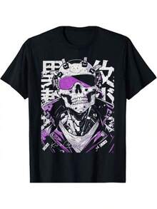 Camiseta con Diseños de Moda Urbana Japonesa, Temas Cyberpunk, Y2K, Retro Techwear, Manga y Anime - Negro - Ver 1