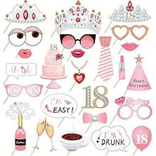 25pcs Birthday Photo Props, 18/30th Anniversary Party Supplies, Holiday Photo Decoration, Suitable For Birthday Party Gifts, Pose Guide Card Set, Suitable For Girls And Women - Photo Props - View 1