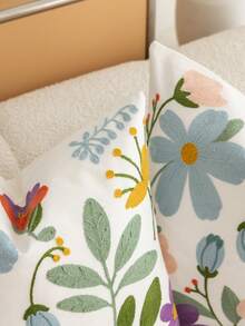 1pc Modern Pastoral Colorful Floral 3D Embroidery INS Style Countryside B&B Embroidered Soft Washable Machine Washable Versatile Decorative Throw Pillow Cover For Sofa Bedroom Living Room Home Decor - Colorful Flowers - View 3