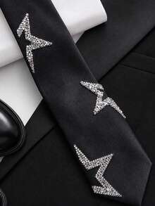 1 pieza Lazo de estrella de diamante brillante negro ajustable estilo Y2K dulce y cool multifuncional para uso diario, fiesta y cita, llamativo - Negro - Ver 4
