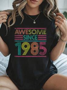 Amazing Since 1985 41st Birthday Gifts 41st Birthday T-Shirt - 100% Cotton Graphic Tees For Women, Summer Clothing - 黑色 - 查看 1