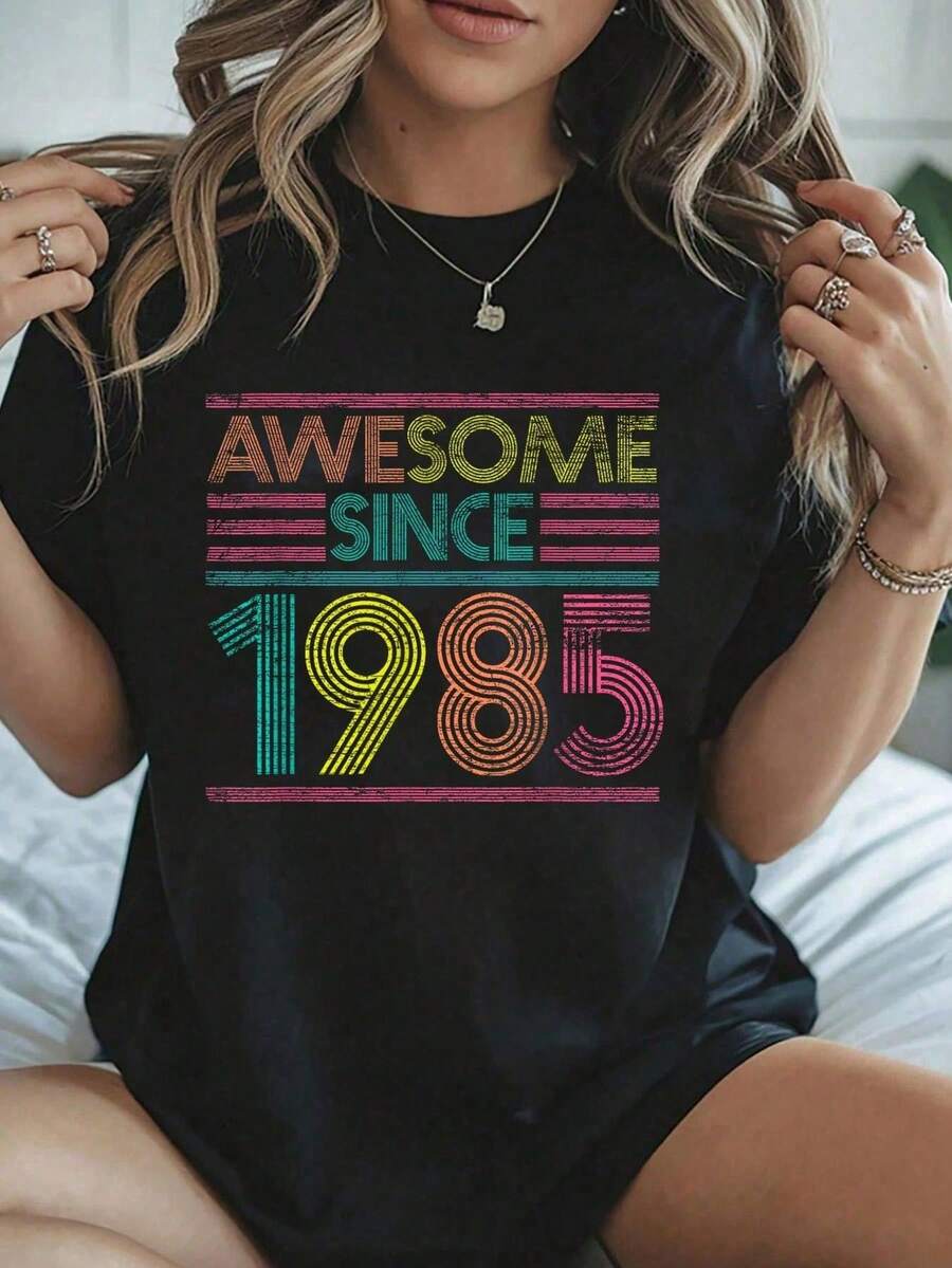 Amazing Since 1985 41st Birthday Gifts 41st Birthday T-Shirt - 100% Cotton Graphic Tees For Women, Summer Clothing - 黑色 - 查看 1