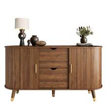 Vertical Grain Sideboard, Two Sliding Doors, Two Drawers, Solid Wood Legs And Rounded Corner Unit For The Living Room. - 自然色 - 查看 1