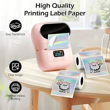 50*50mm 140Pcs/Roll Self-Adhesive Thermal Stickers Suitable For Phomemo M220/M110/M108, Square And Round Colored Holographic Laser Thermal Label Paper - View 7