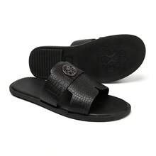 2026 New Men's Summer Casual Crocodile Embossed Open Toe Slide Sandals With Soft Sole - Black - View 16
