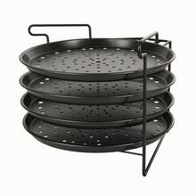 Non-Stick Pizza Baking Set 4 Pans + Rack, Perforated For Crispy Base, Oven & Grill , Folding Storage, Also For Bread Cookies - View 10
