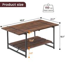 Hodeffior Industrial Coffee Table With 2 Tier Storage Shelf, Rustic Farmhouse Centre Table With Wood Slat Top And Metal Frame, Living Room Coffee Table For Lounge, Flat, Office Or Reception Area - Walnut - View 3